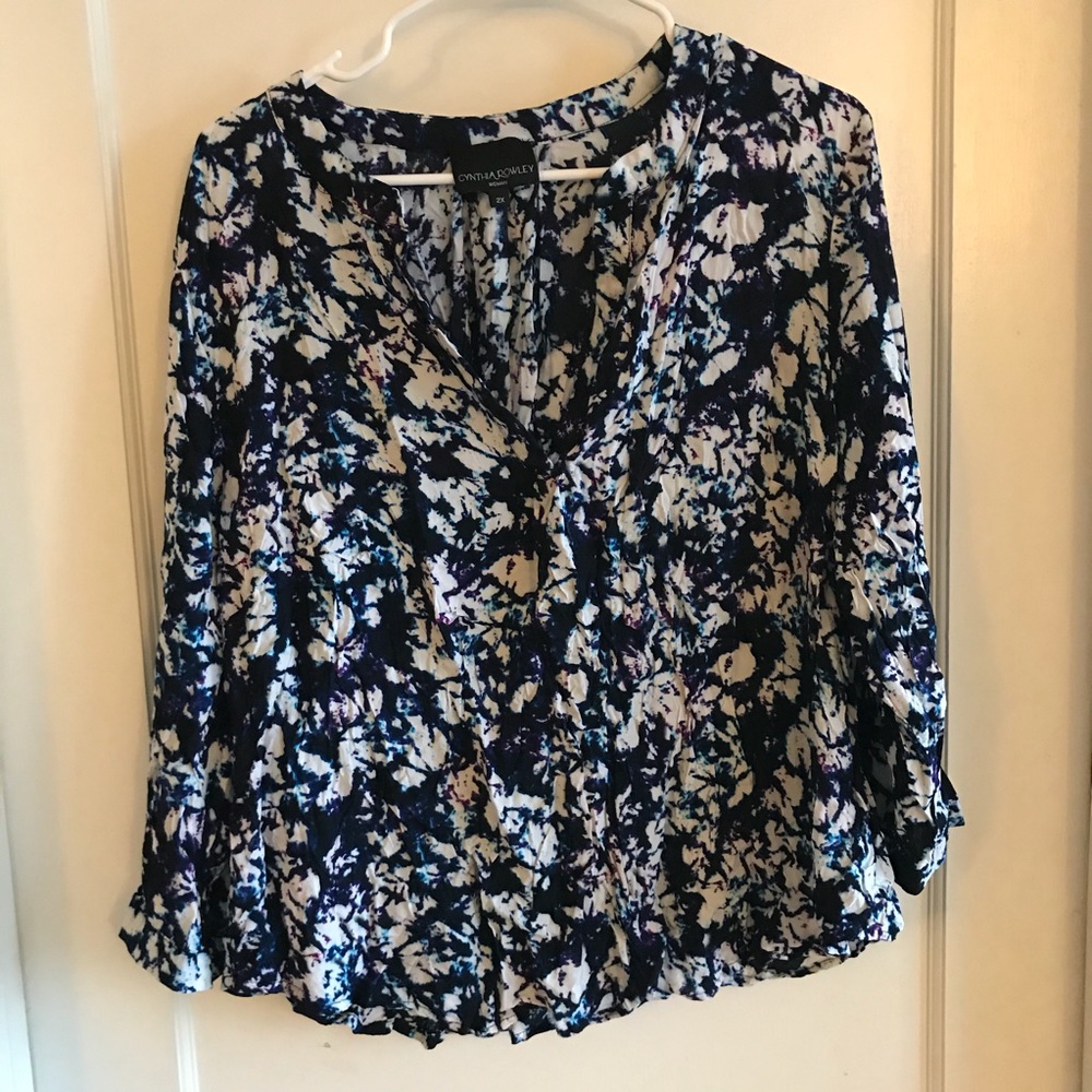 Cynthia Rowley blue print 3/4 sleeve blouse 2X
